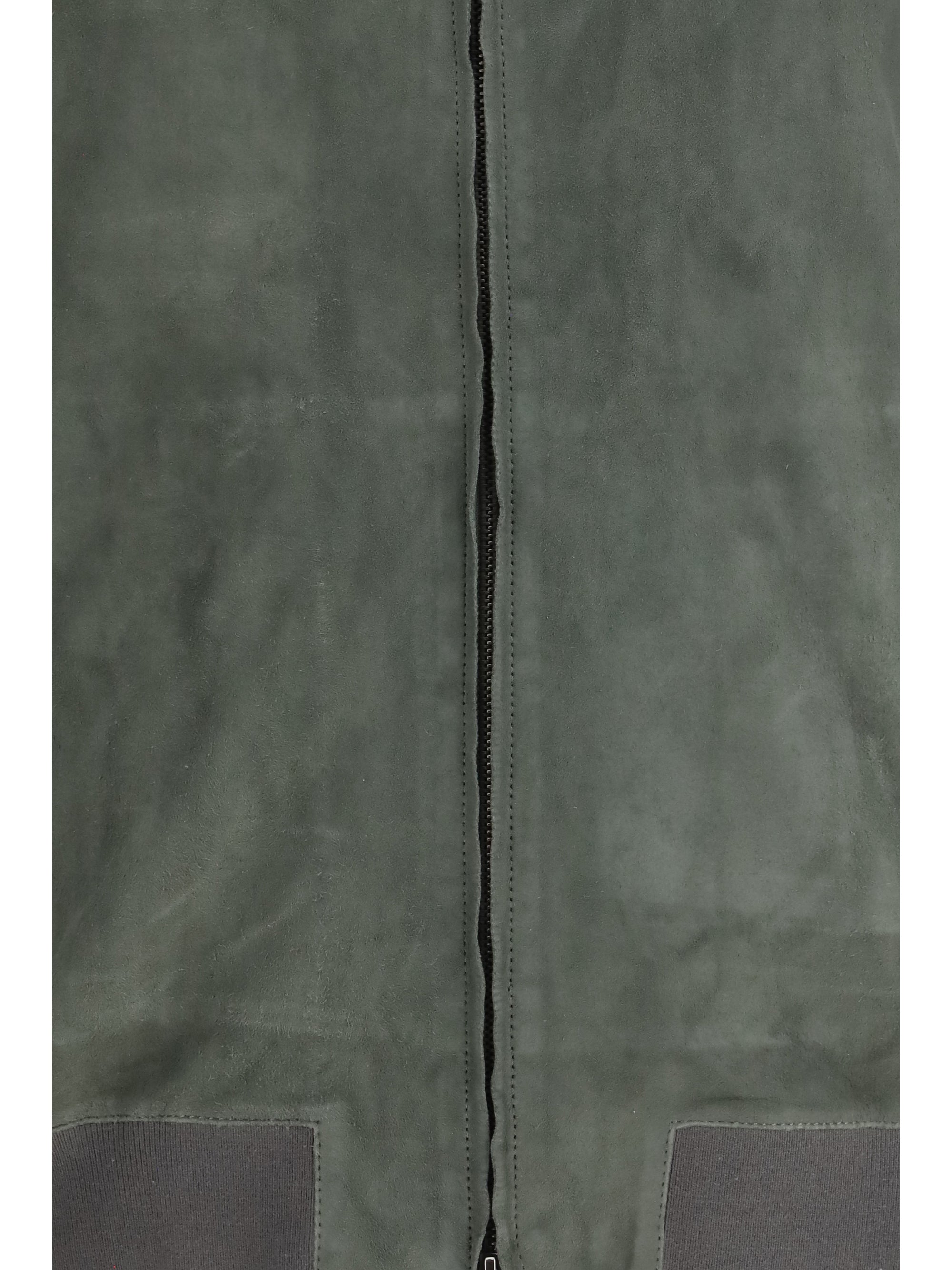 Suede Calf Leather Padded & Down Down Jacket — Gray