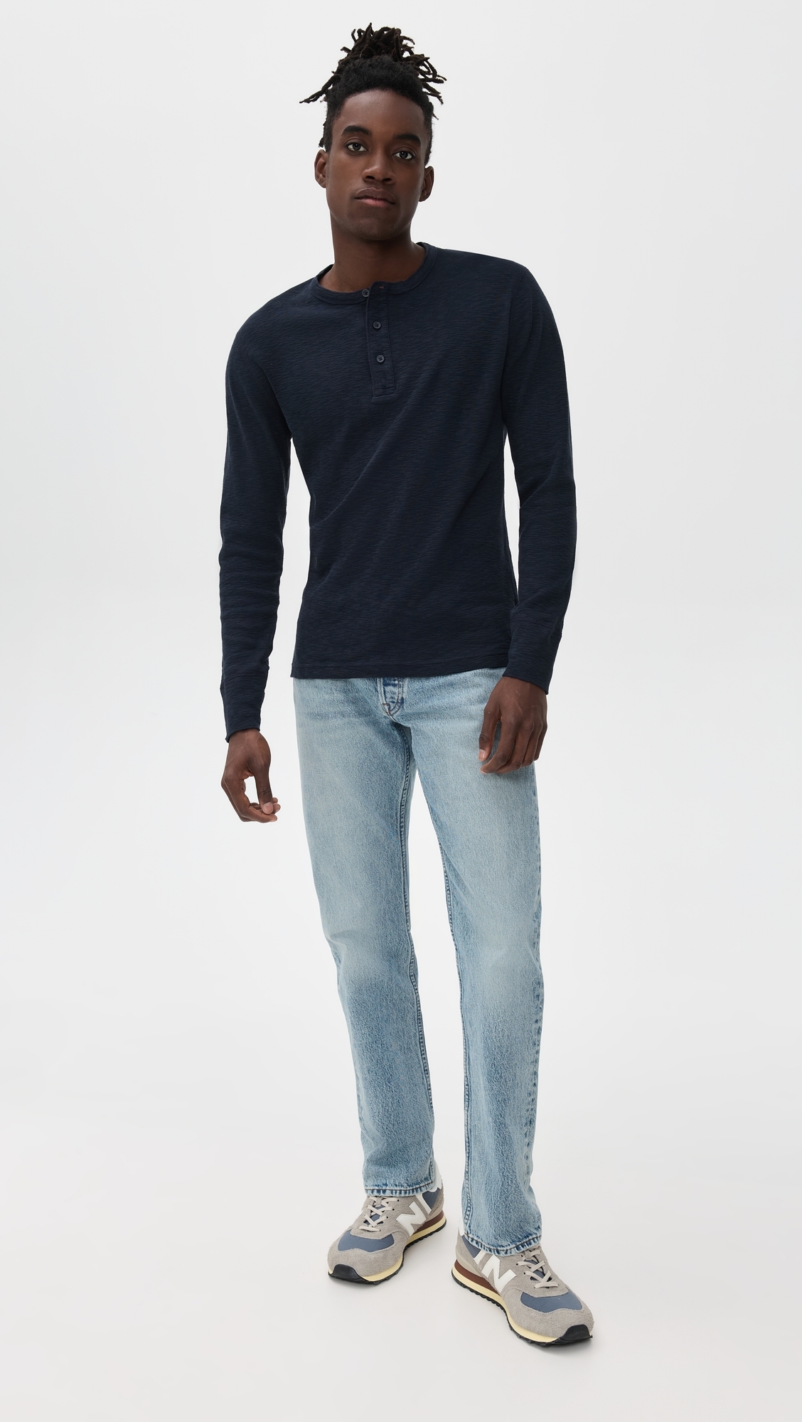Reigning Champ 1x1 Slub Slim Henley Navy