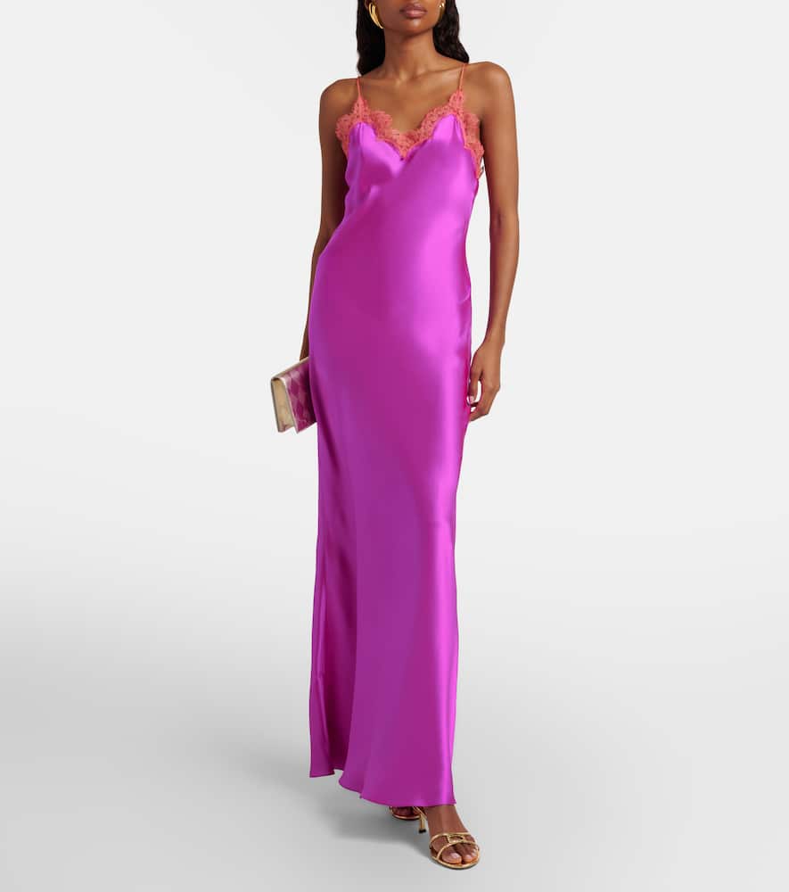 Lace-trimmed silk slip dress