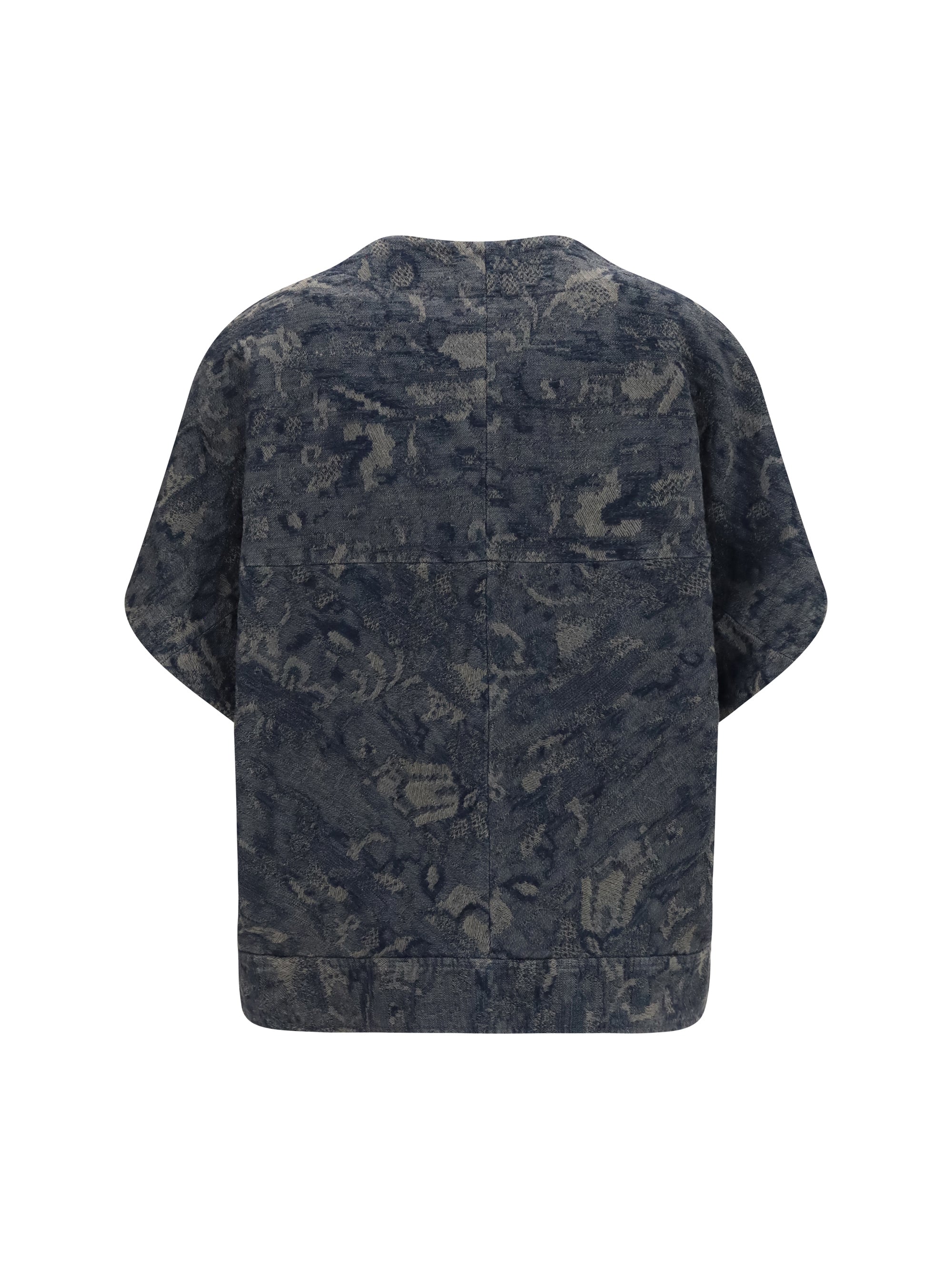 Floral Jacquard Denim Blazer — Gray