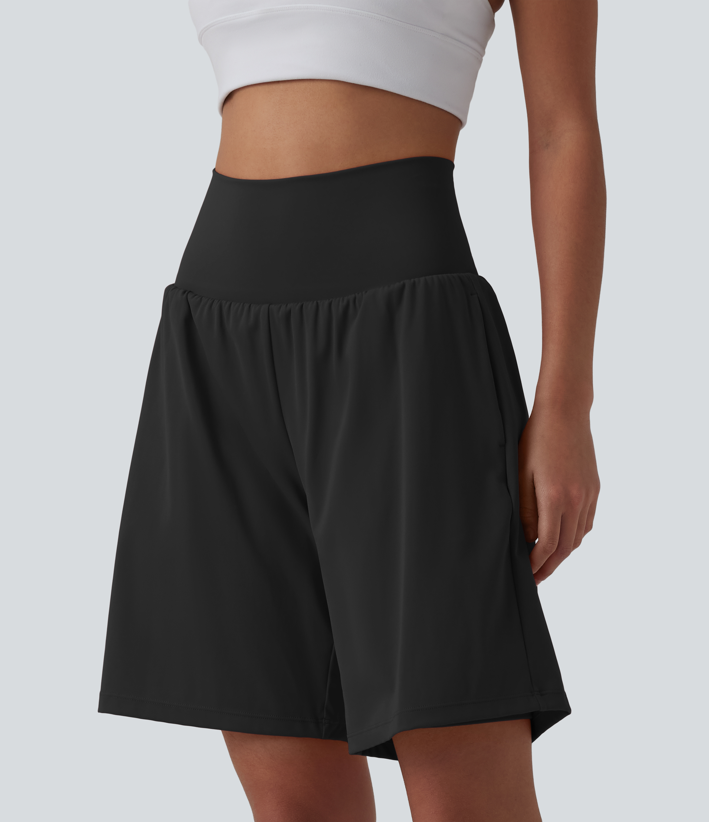 "SoftlyZero™ Airy Super High Waisted 2-in-1 Cool Touch Yoga Shorts 9"" with Pockets Gym Short - Black