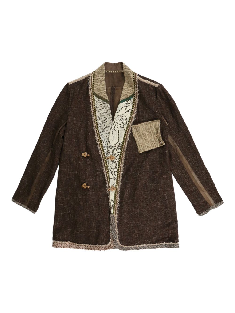 Frayed patchwork blazer - Brown