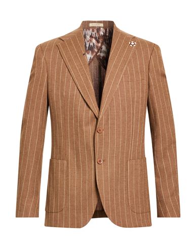 Man Blazer Brown Size 42 Polyester, Linen, Viscose, Elastane