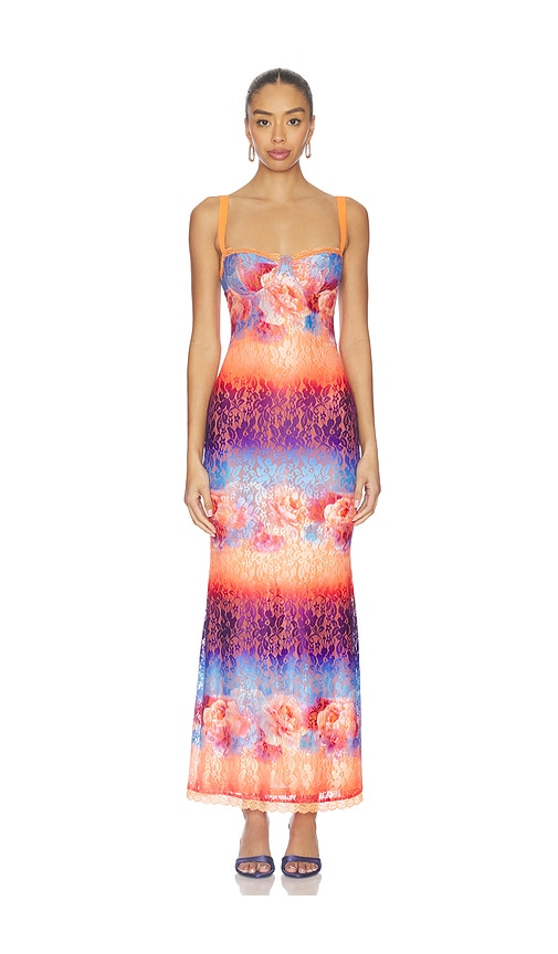 Runaway The Label Serina Lace Maxi Dress in Orange,Blue. - S also in XS, M