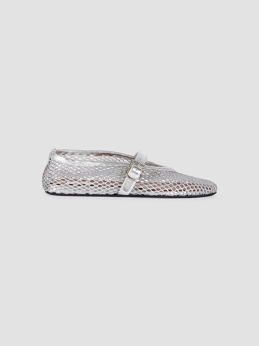 Women's Metallic Mesh Mary Jane Ballerina Flats - Argent