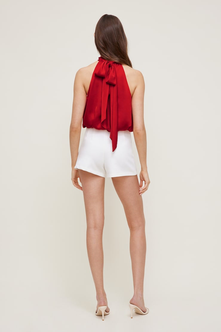 Paloma Bubble Satin Halter Blouse - Red - Women Clothing