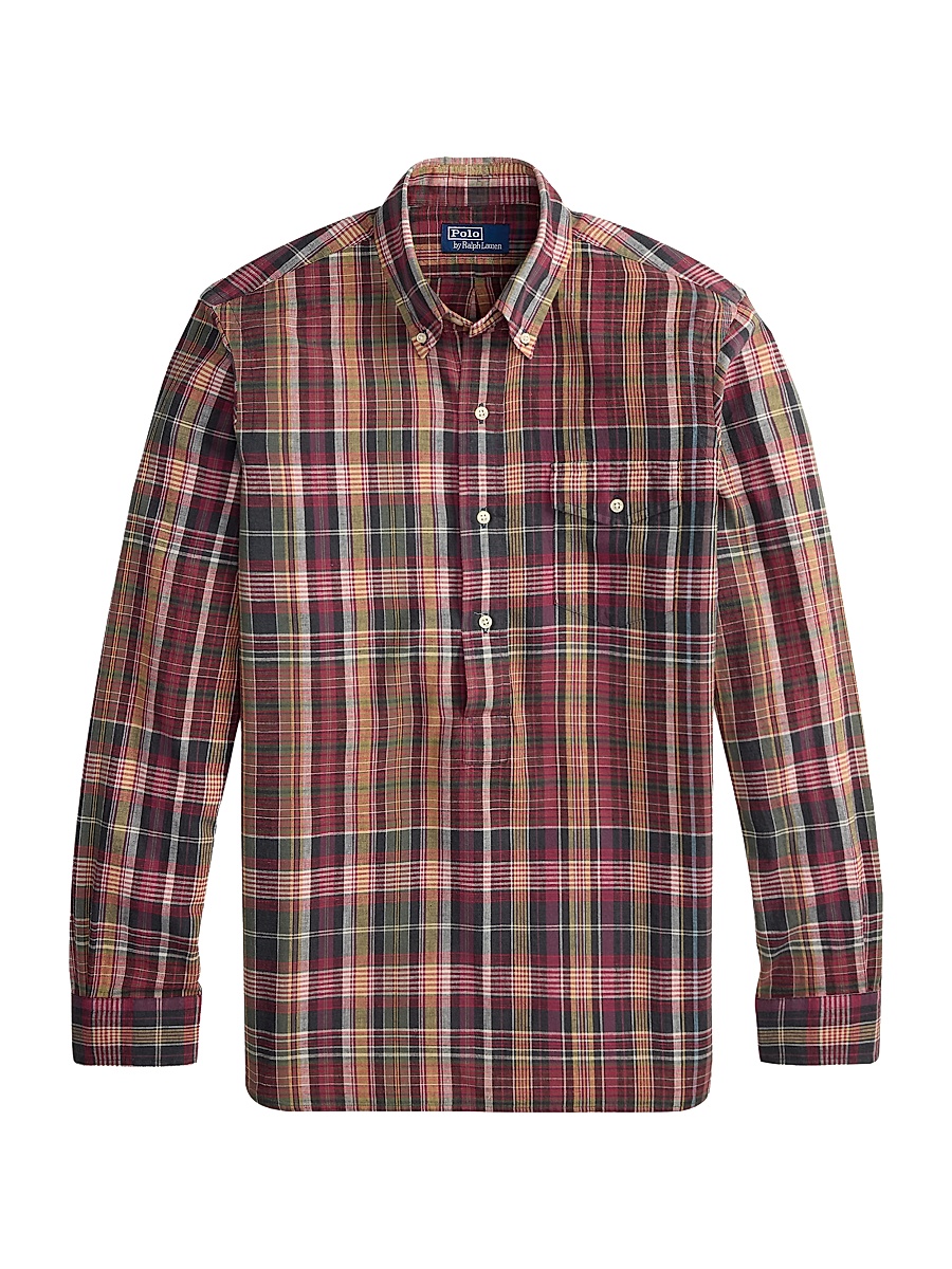 Men's Bleeding Madras Cotton Shirt - Navy Berry Multi