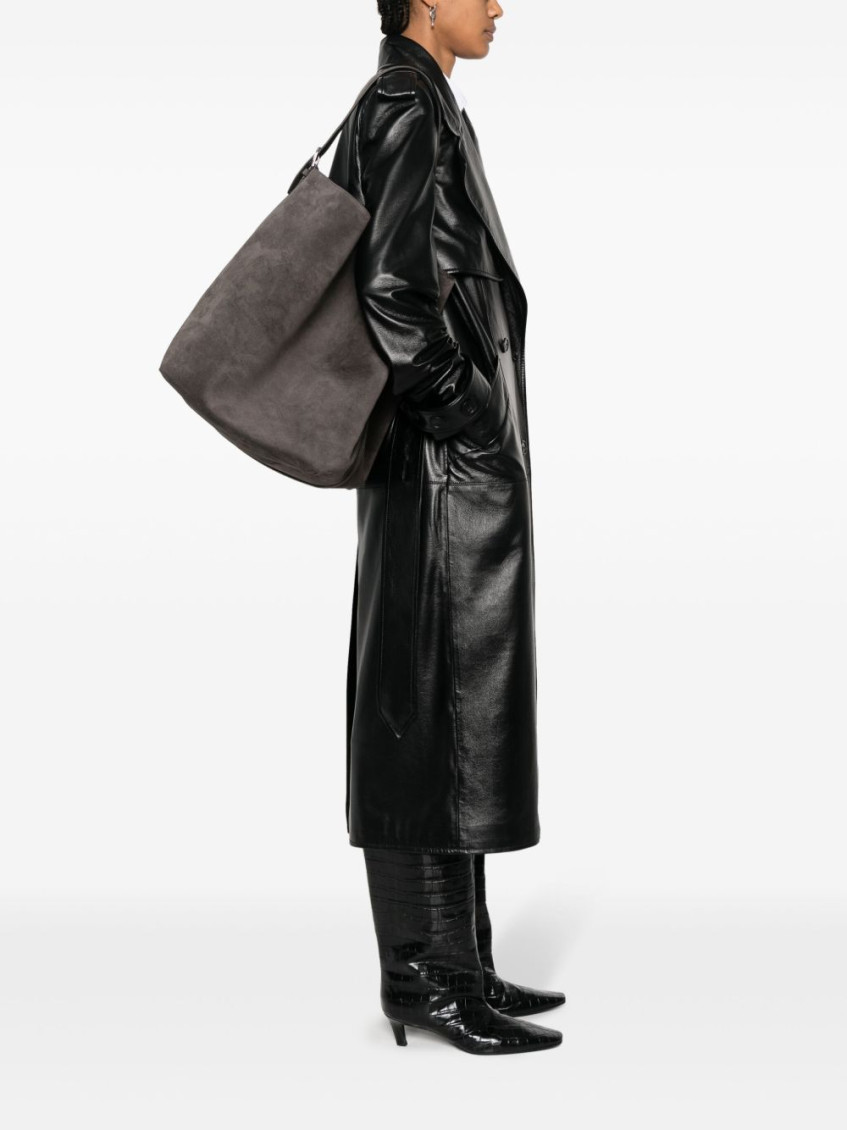 Open-top suede tote bag - Grey