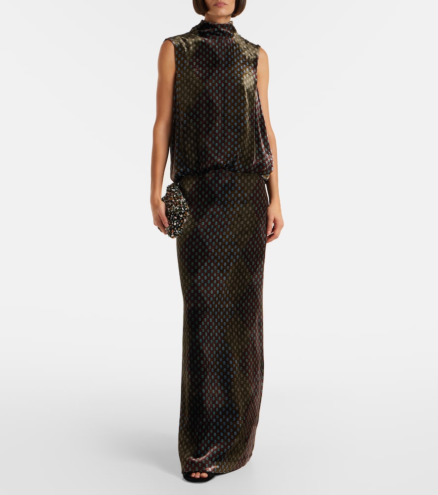 Printed satin maxi dress