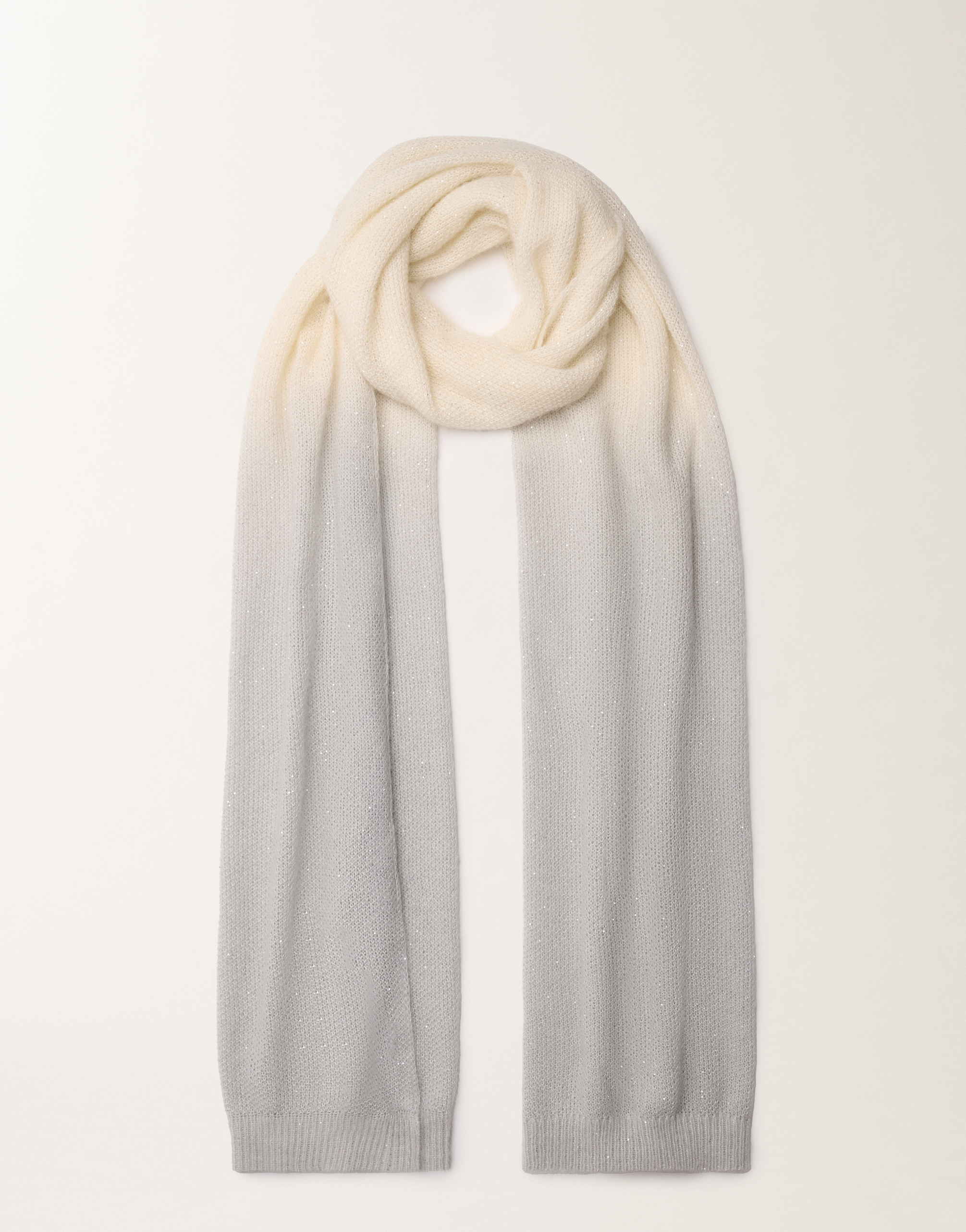 Mohair scarf with gradient micro sequins, raffia and gray