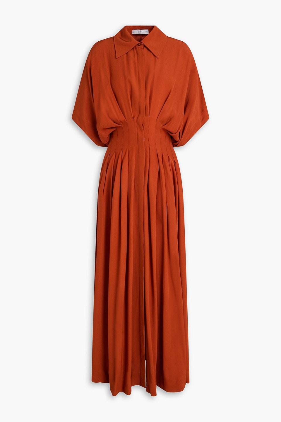 Pintucked crepe maxi shirt dress - Brown - UK 10