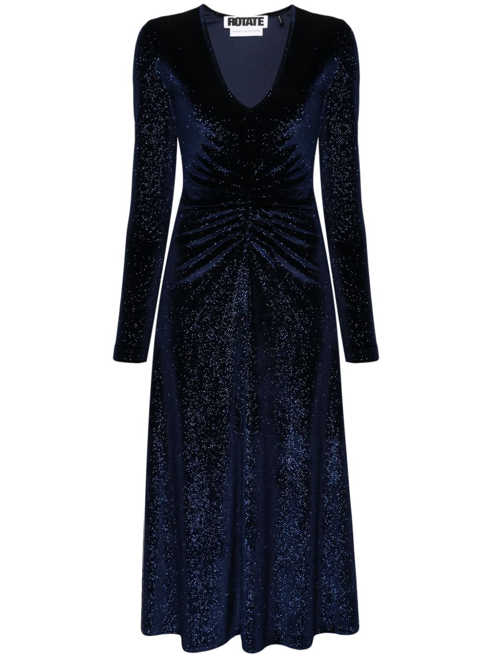 Rhinestone-embellished ruched midi dress - Blue