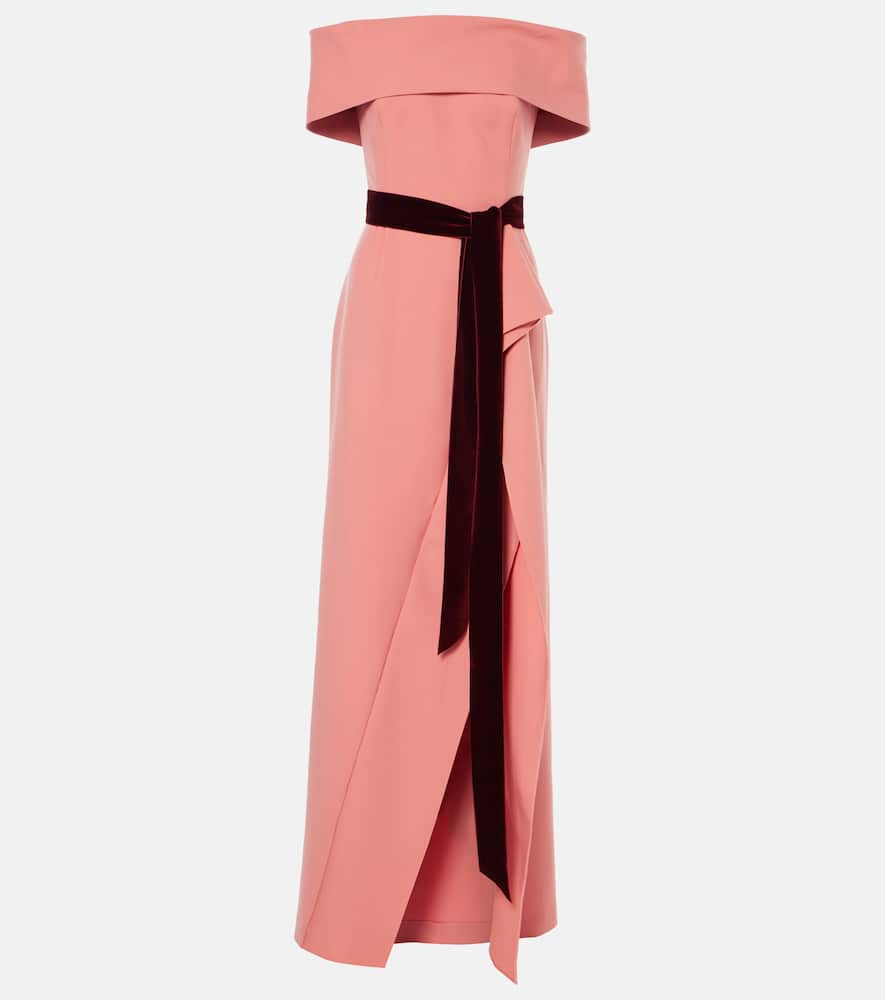 Off-shoulder wool-blend gown