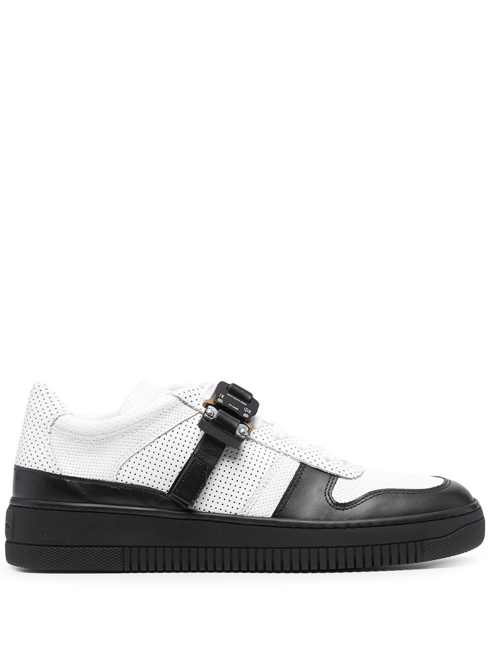 Colour block buckle strap sneakers - White