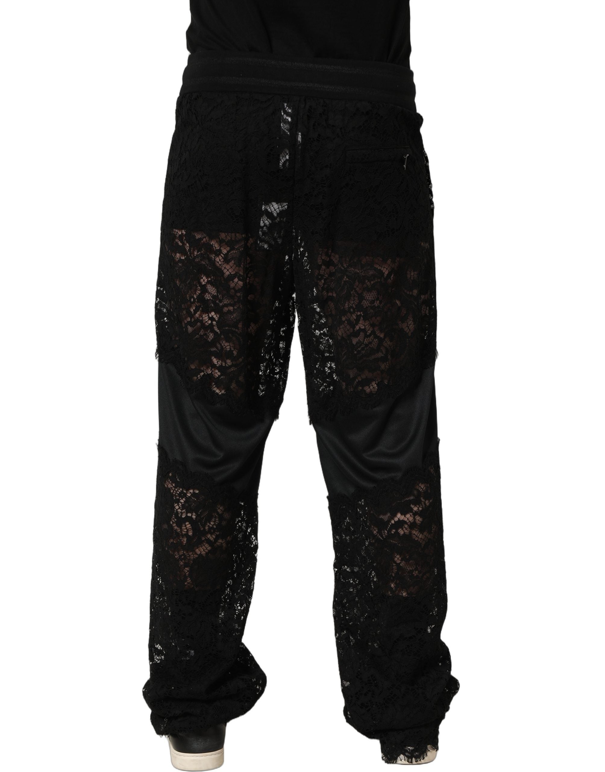 Lace-Panel Joggers — Black