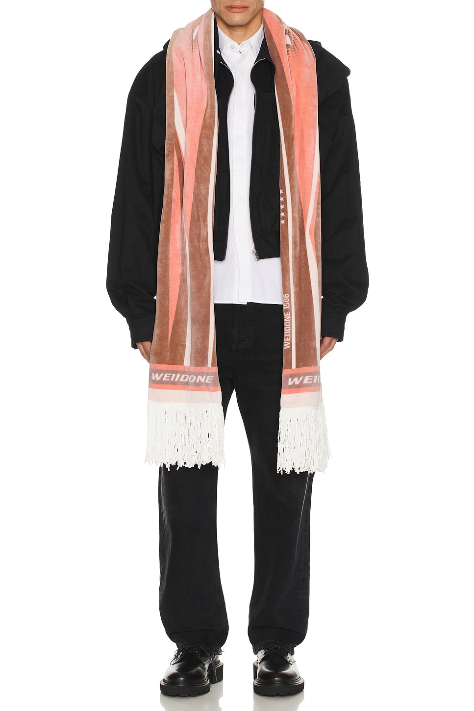 WE11DONE Sporty Scarf Harrington Jacket in Black - Black. L also in S, M, XL/1X