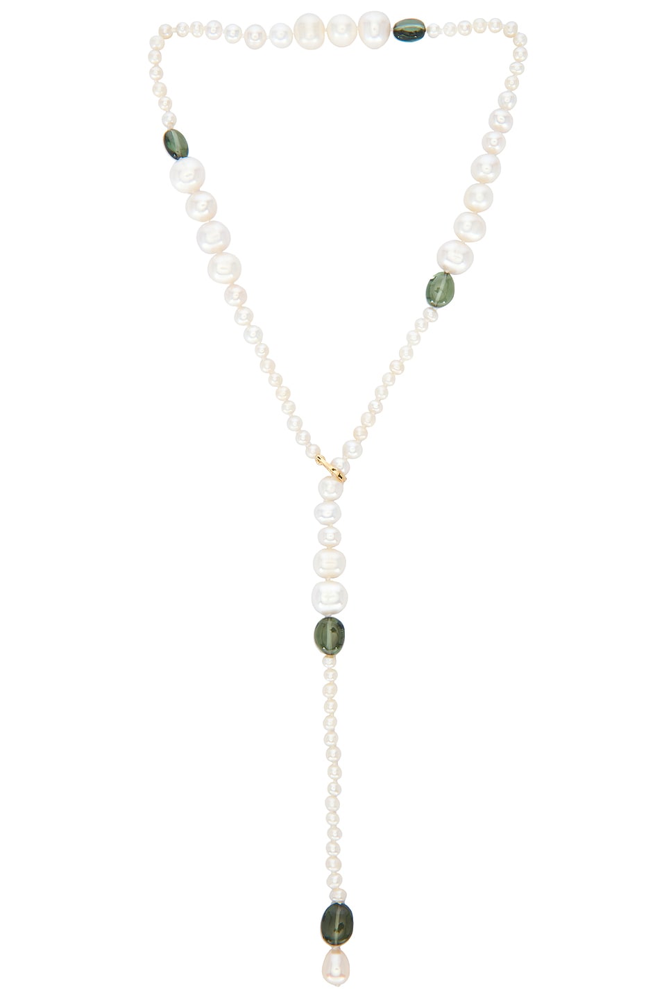 Loren Stewart Poet Lariat Necklace in 14k Yellow Gold Tourmaline Beads & Freshwater Pearls - Ivory. a