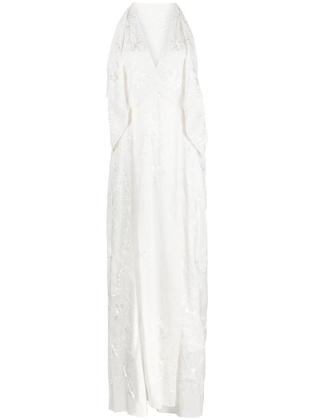Pomaki floral-embroidered silk dress - White