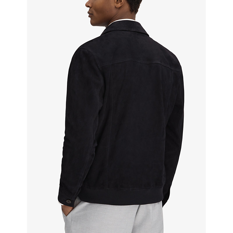 Mens Navy Thomas Patch-pocket Regular-fit Suede Jacket