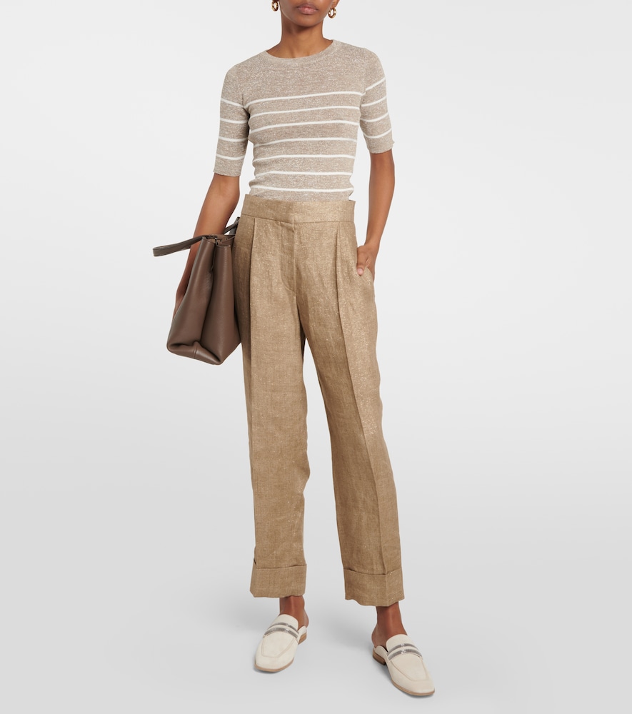 Mid-rise tapered linen pants