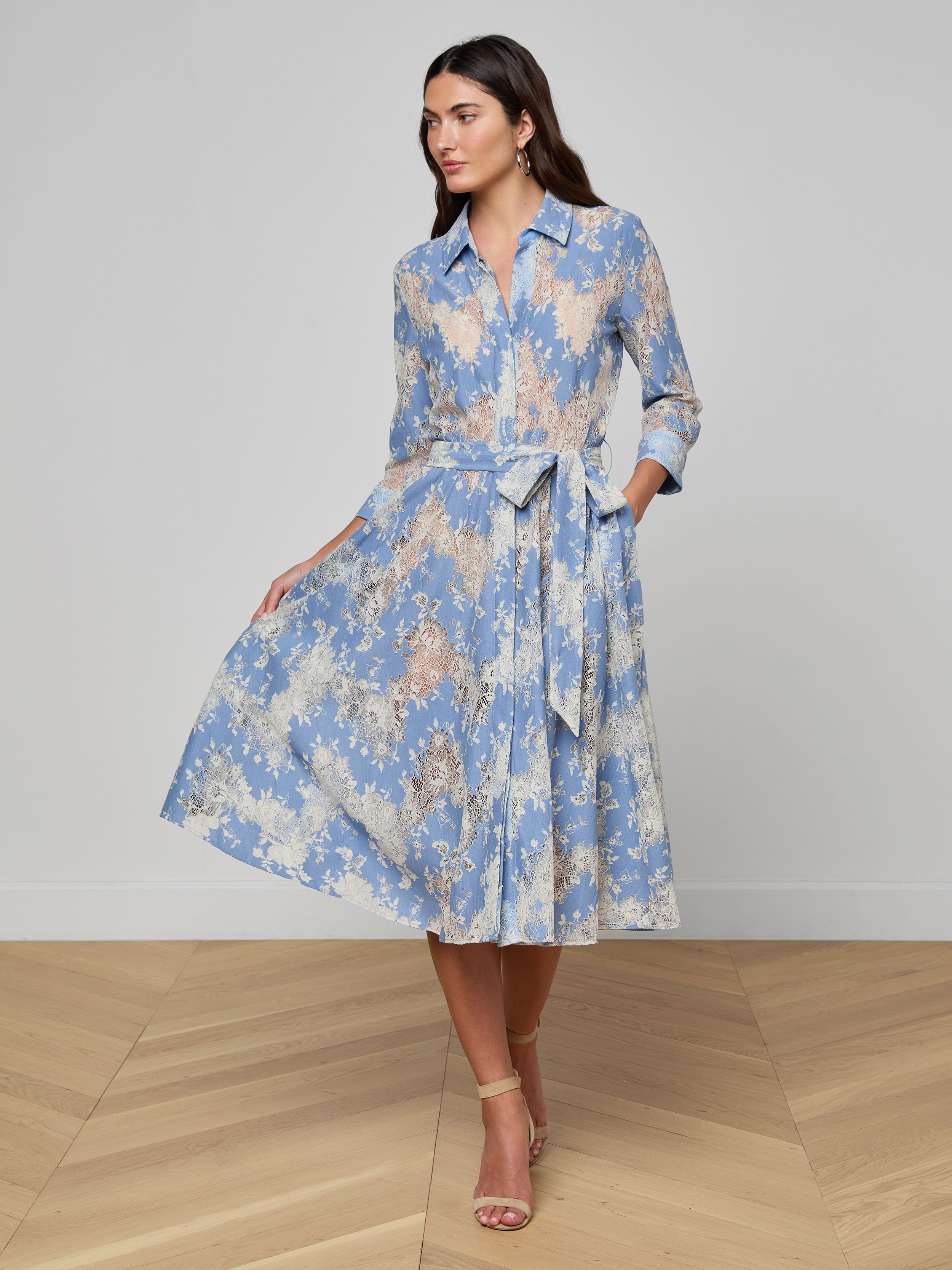 Ralphie Lace Midi Dress In Allure Blue/ivory