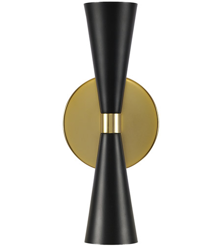 Milo 2-Light 12" Wall Sconce in Black and Vintage Bra