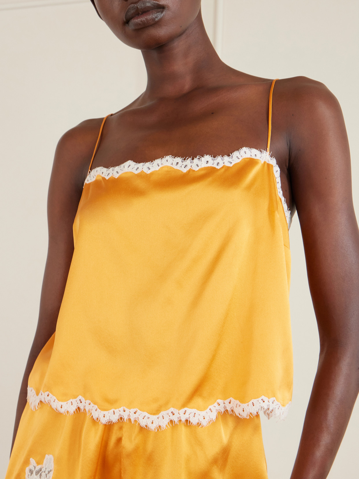 Loure Lace-trimmed Silk-satin Top - Orange