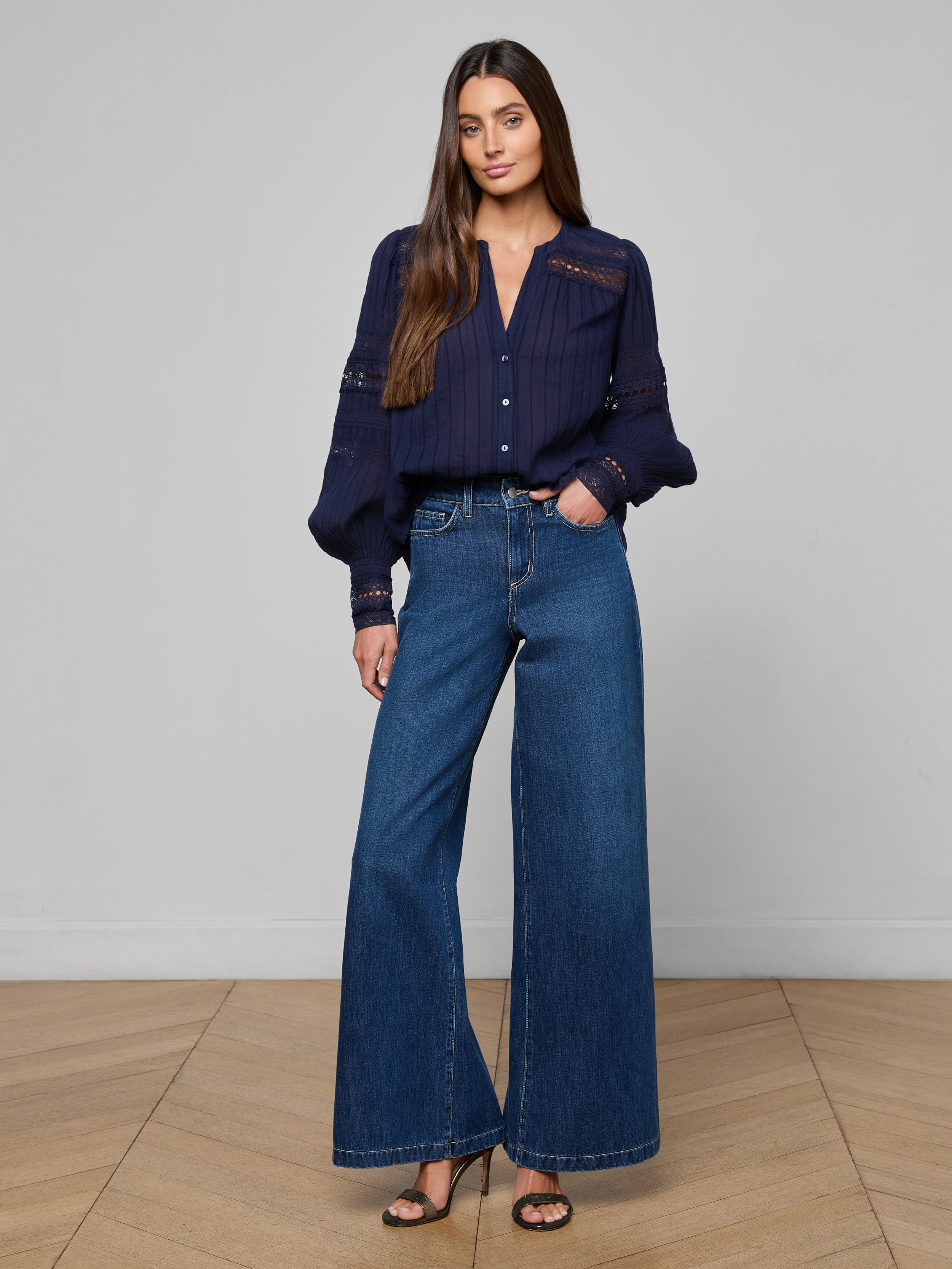 Kiera Blouse Top In Navy