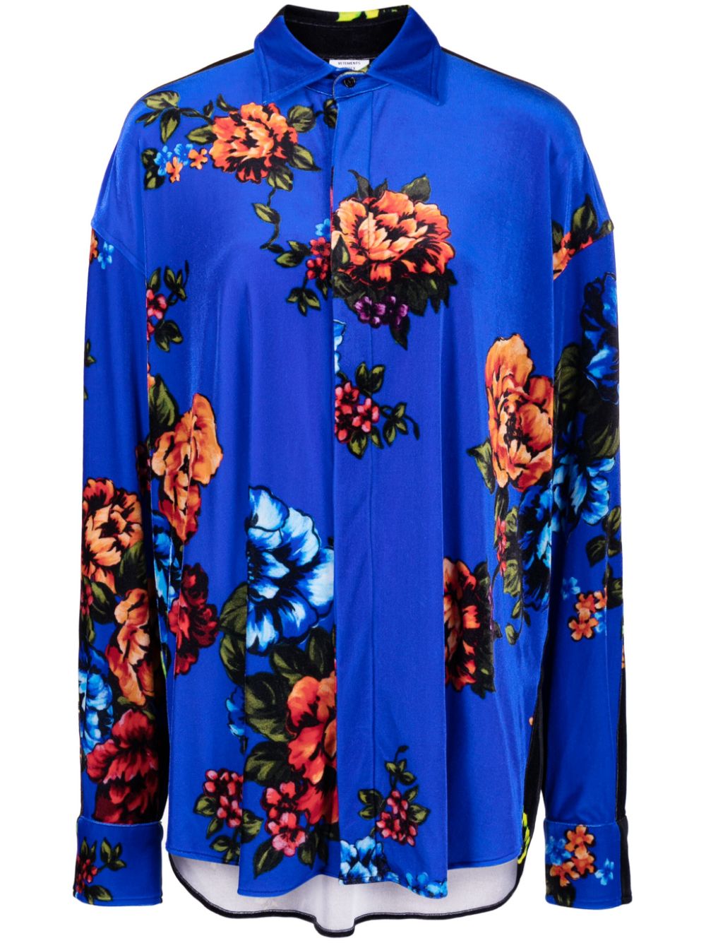 Floral-print straight-point collar shirt - Blue