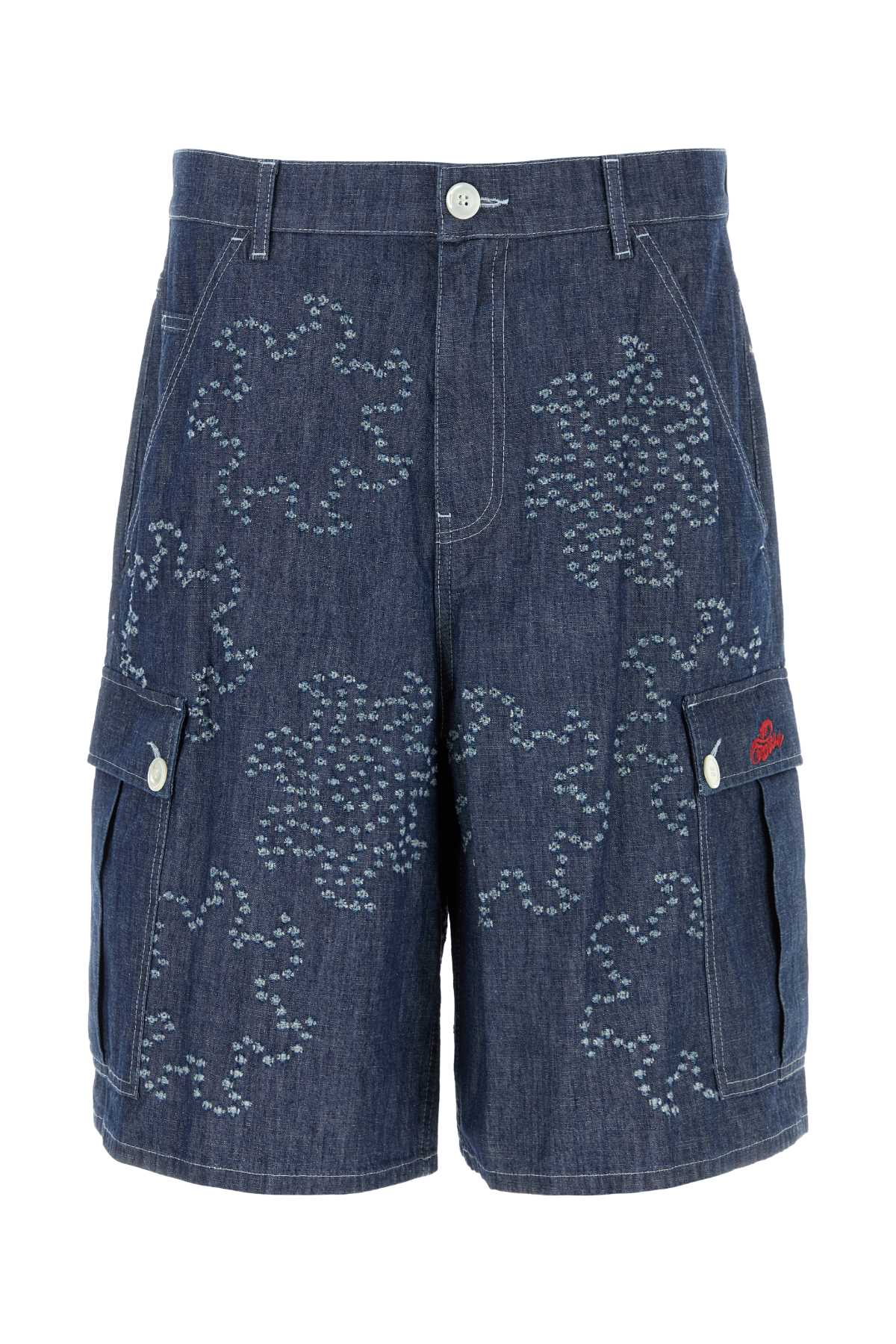 Beaded Denim Bermuda Shorts — Blue