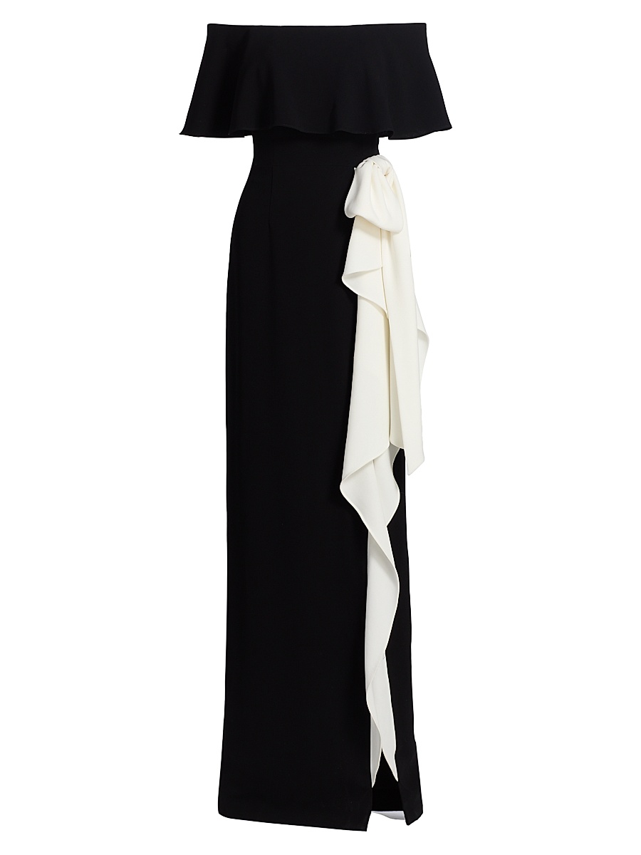 Women's Two-Tone Off-the-Shoulder Column Gown - Black White