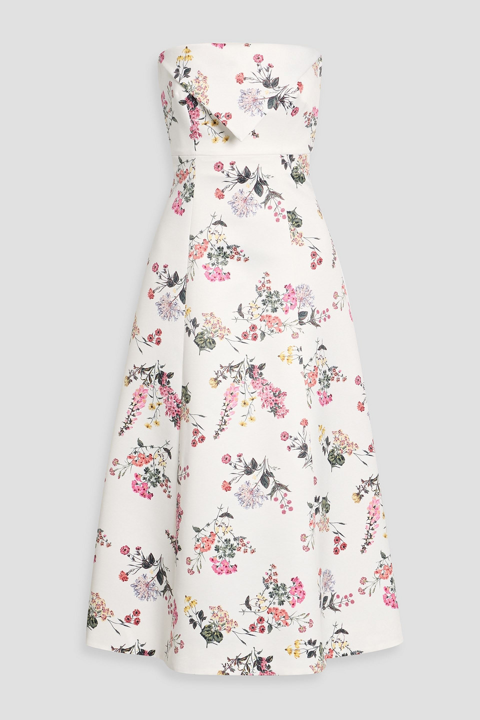 Strapless floral-print faille midi dress - White - UK 10