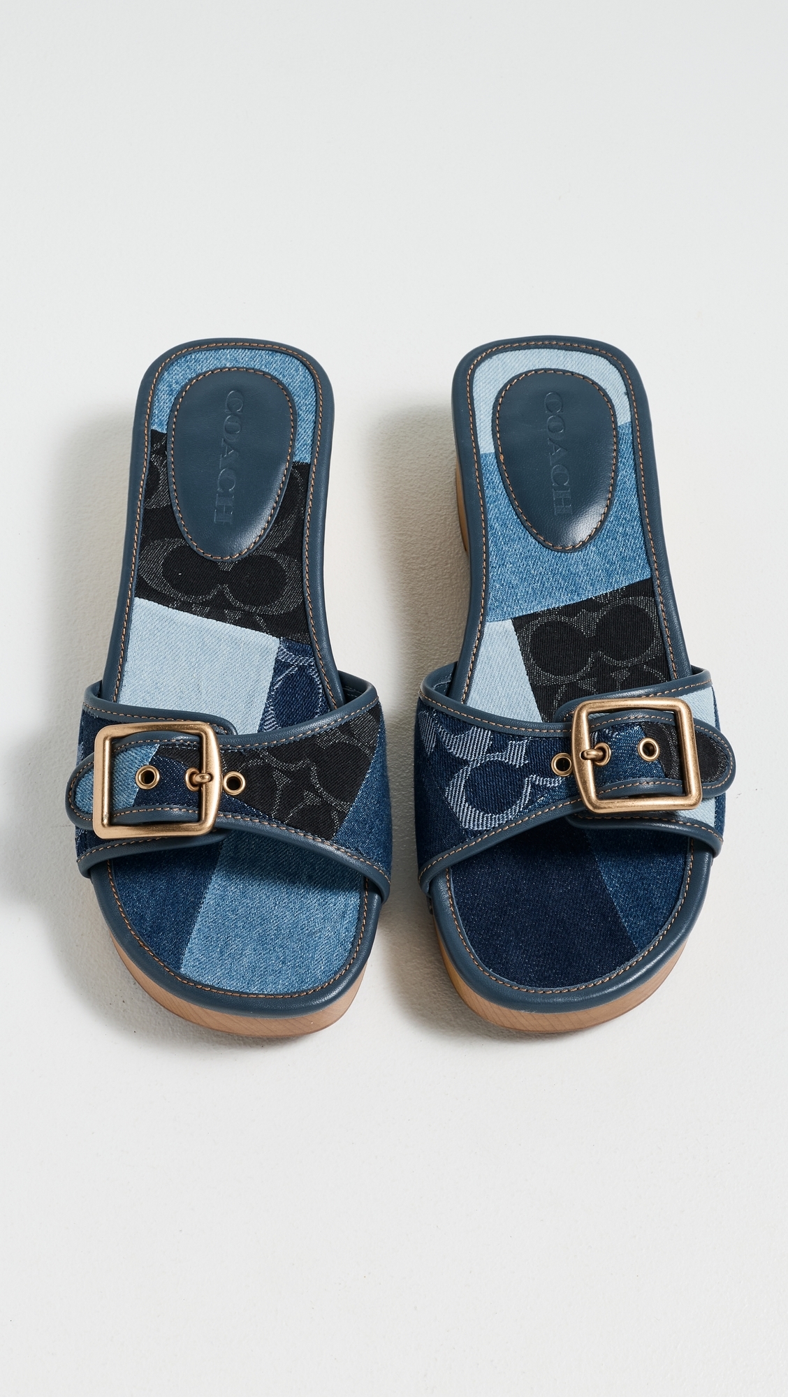 Margot Wooden Sandals Dark Indigo Patchwork Denim