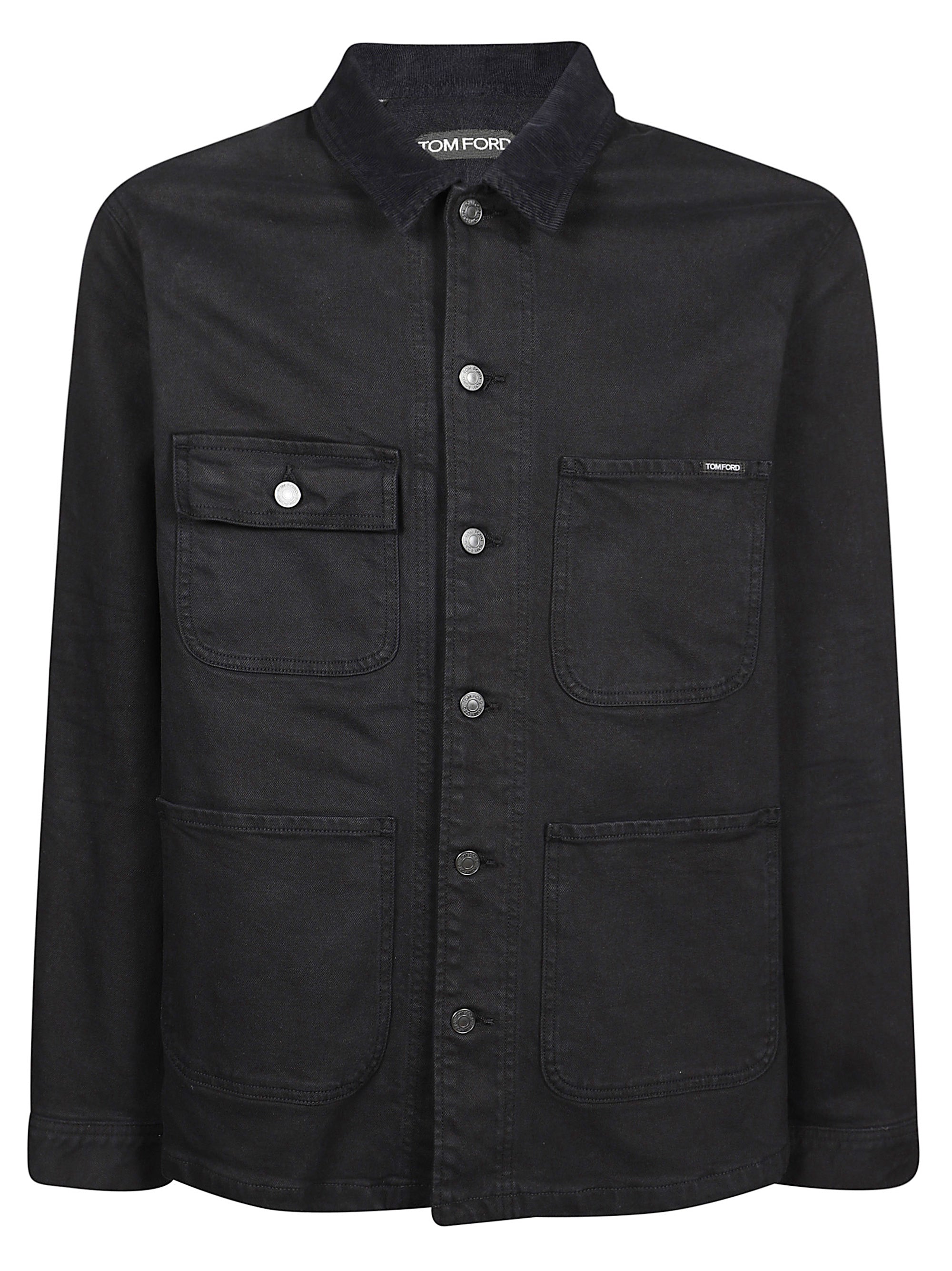 Button Fastening Long Sleeve Utility Coat with Chest and Front Pockets