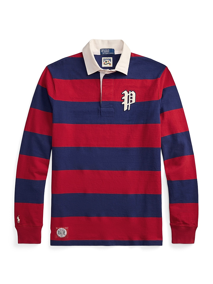 Men's Phillies Rugby Striped Long-Sleeve Polo Shirt - Ralph Red Dark Cobalt
