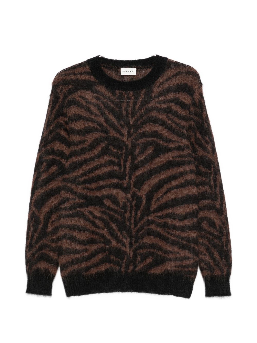 Zebra-Pattern Knit Sweater — Brown