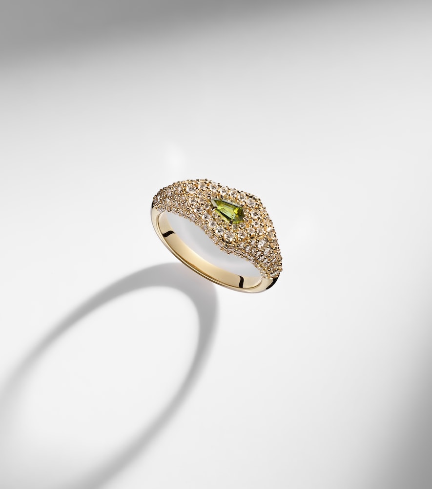 Shield 14kt gold ring with diamonds and tourmaline