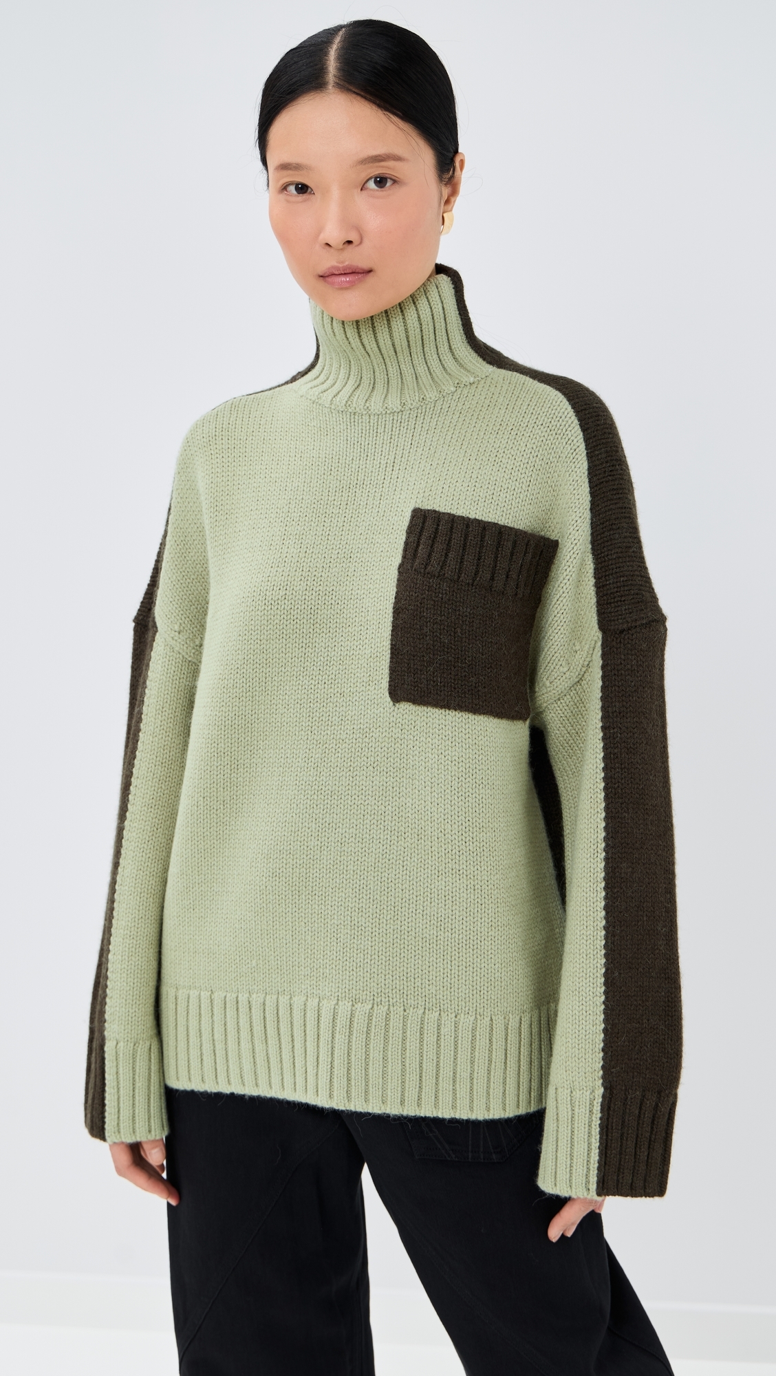 Two Tone Patch Pocket Sweater Nougat/Chocolate 