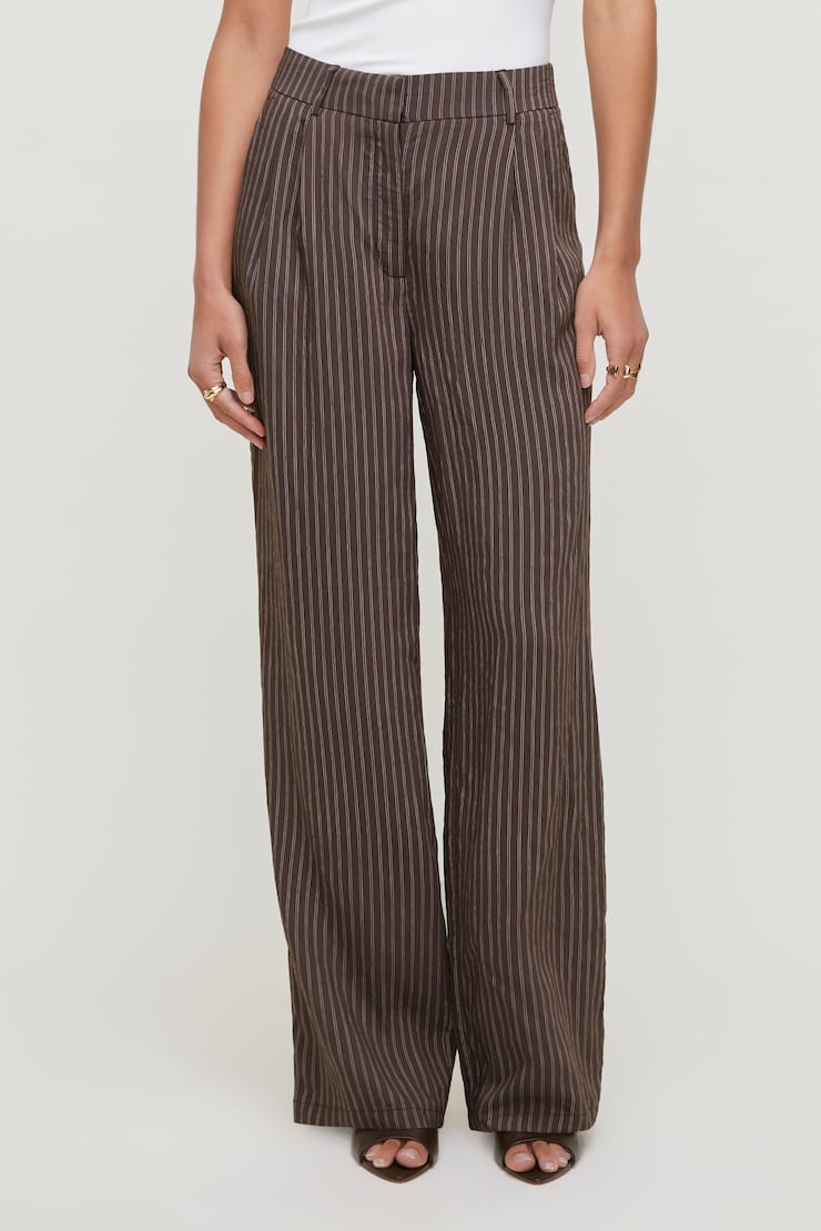 Alex Striped Wide Leg Pants - Brown - Women Clothing