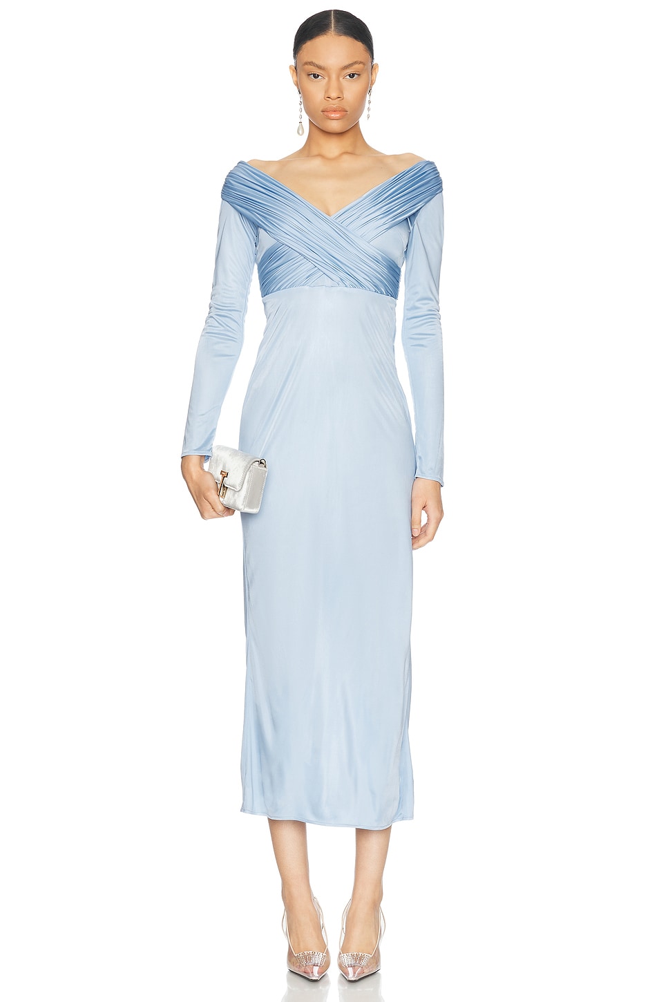 Alejandra Alonso Rojas Long Sleeve Draped Jersey Dress in Blue. - 10 also