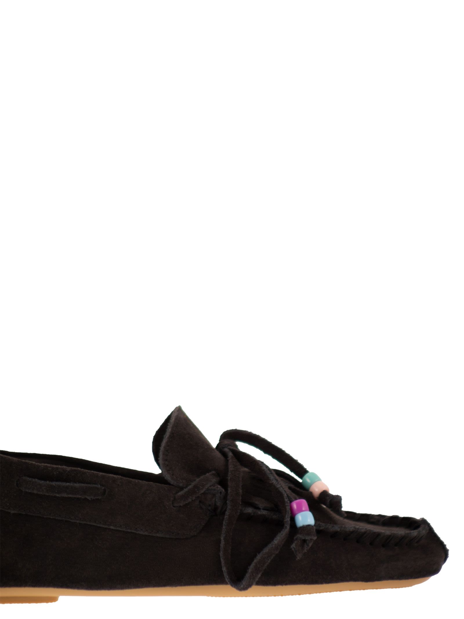 Anniel Suede Loafers With Fringes And Decorative Lace