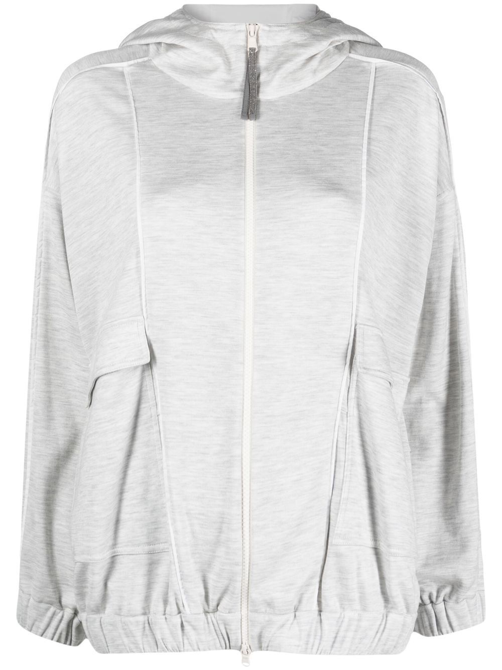 Jersey-knit drawstring zipped hoodie - Grey