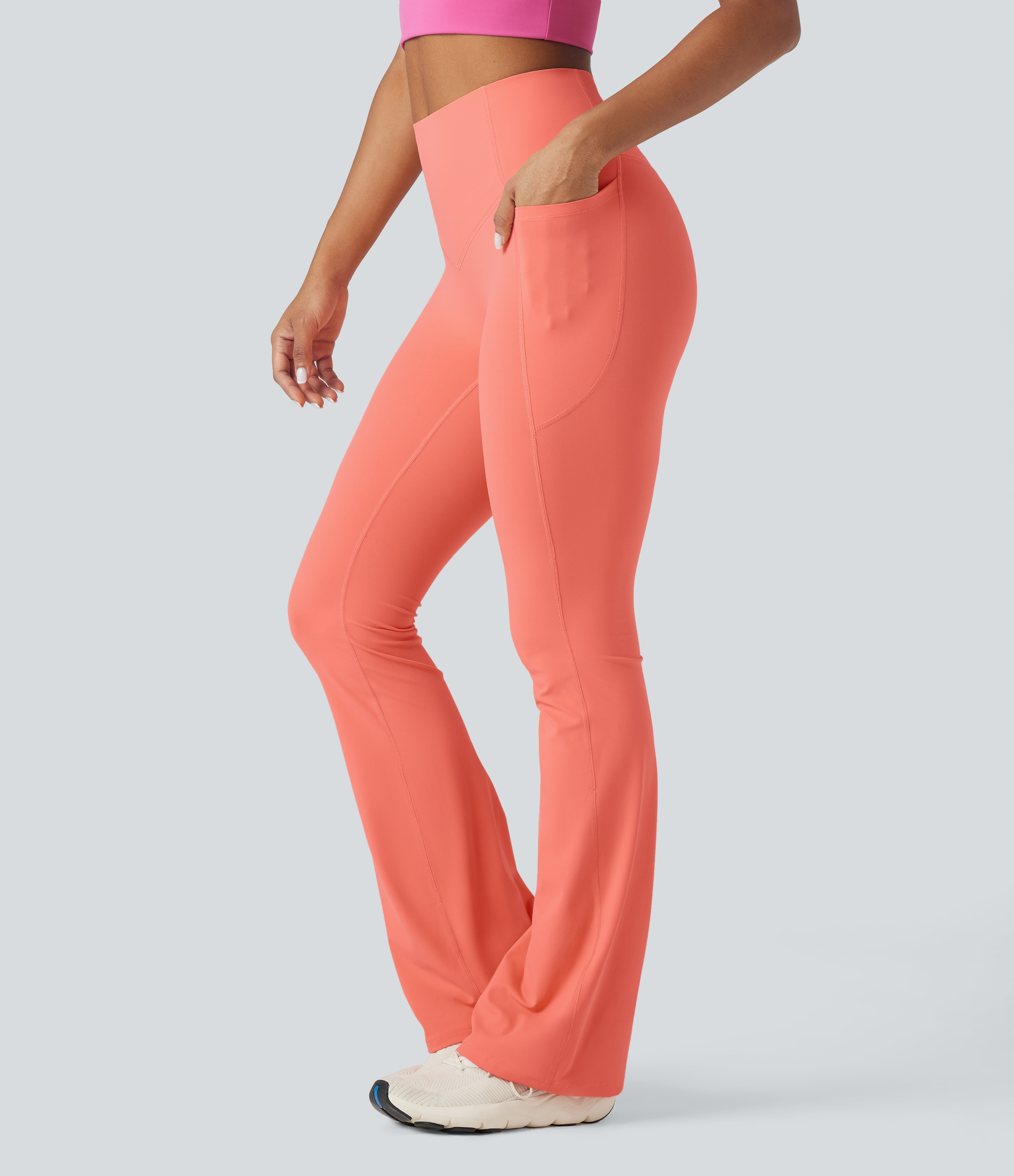 UltraSculpt™ SoCinched High Waisted Tummy Control Pocket Shaping Yoga Bootcut Leggings  - Fusion Coral