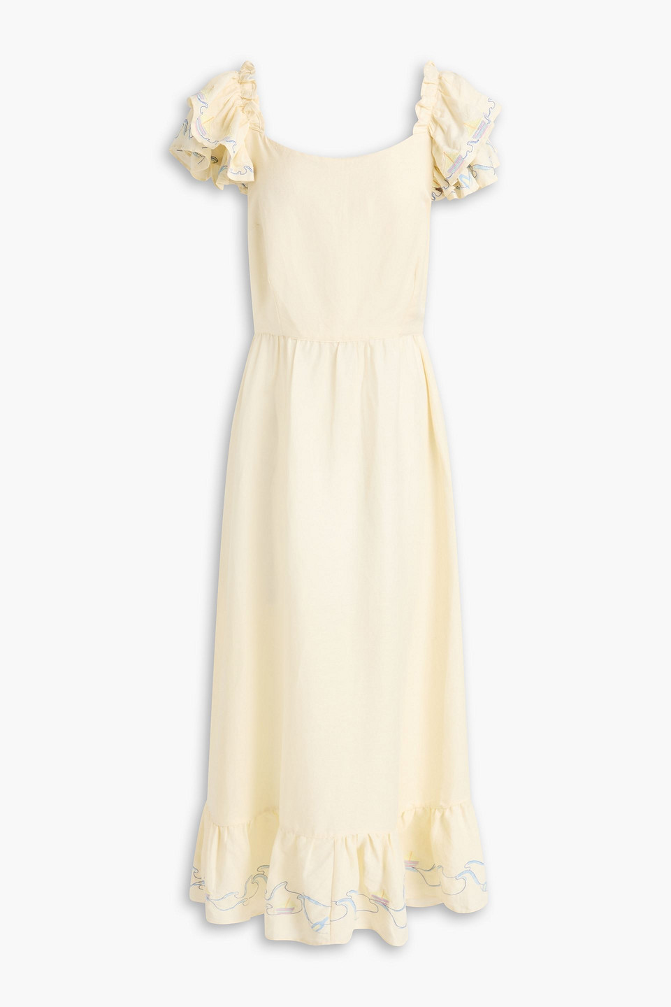 Ruffled embroidered linen-blend maxi dress - Yellow - XS