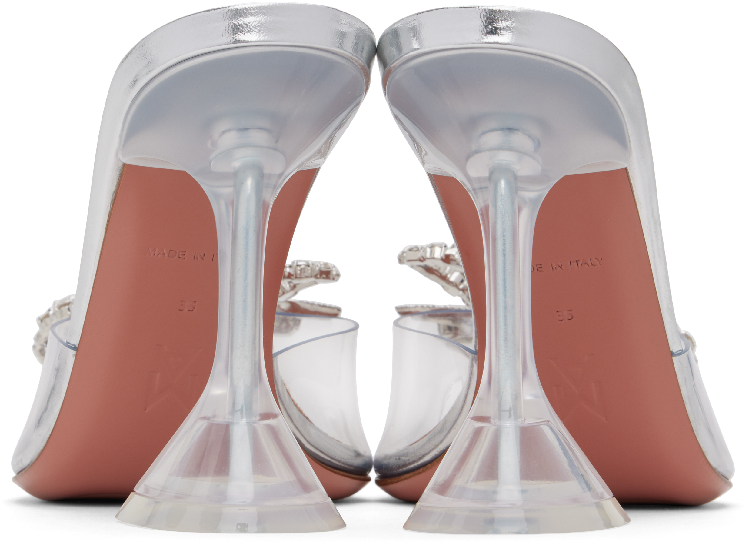 Amina Muaddi Transparent Rosie Glass Slipper Heeled Sandals