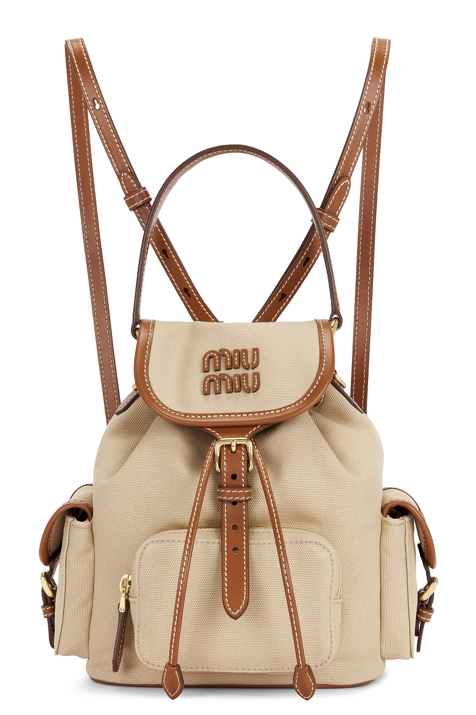 Miu Miu Canapa Soft Calf Mini Backpack in Corda & Brandy - Brown. a