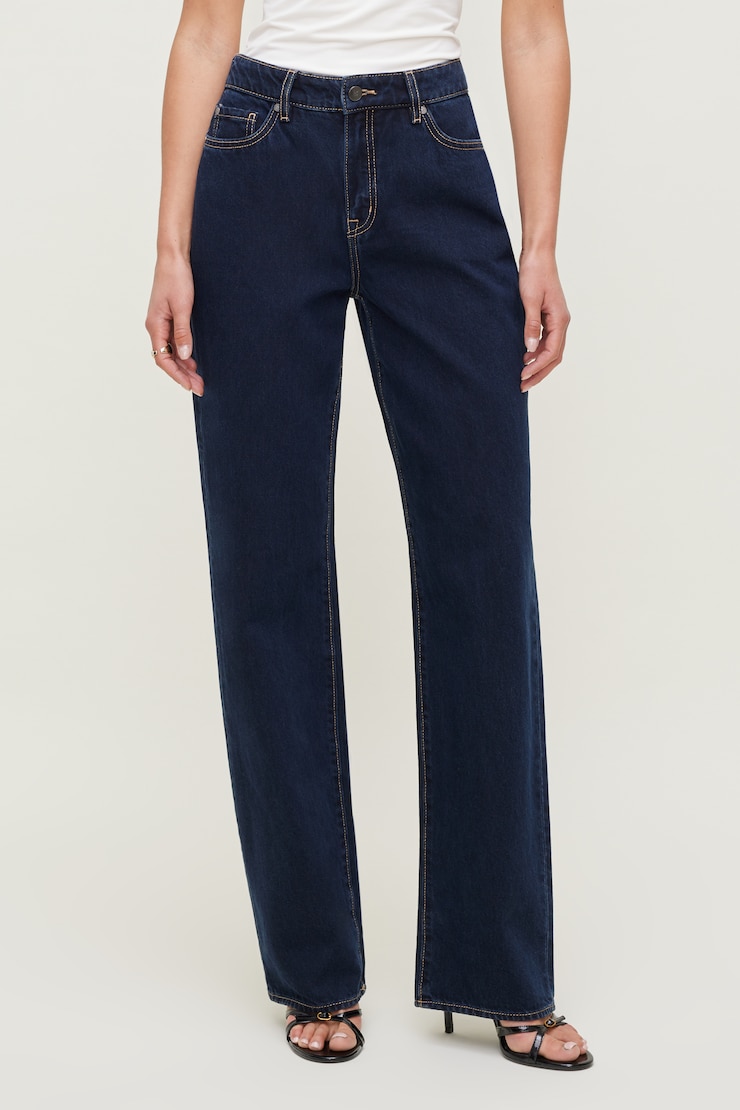 Mika Mid Rise Relaxed Straight Leg Jeans - Blue - Women Clothing