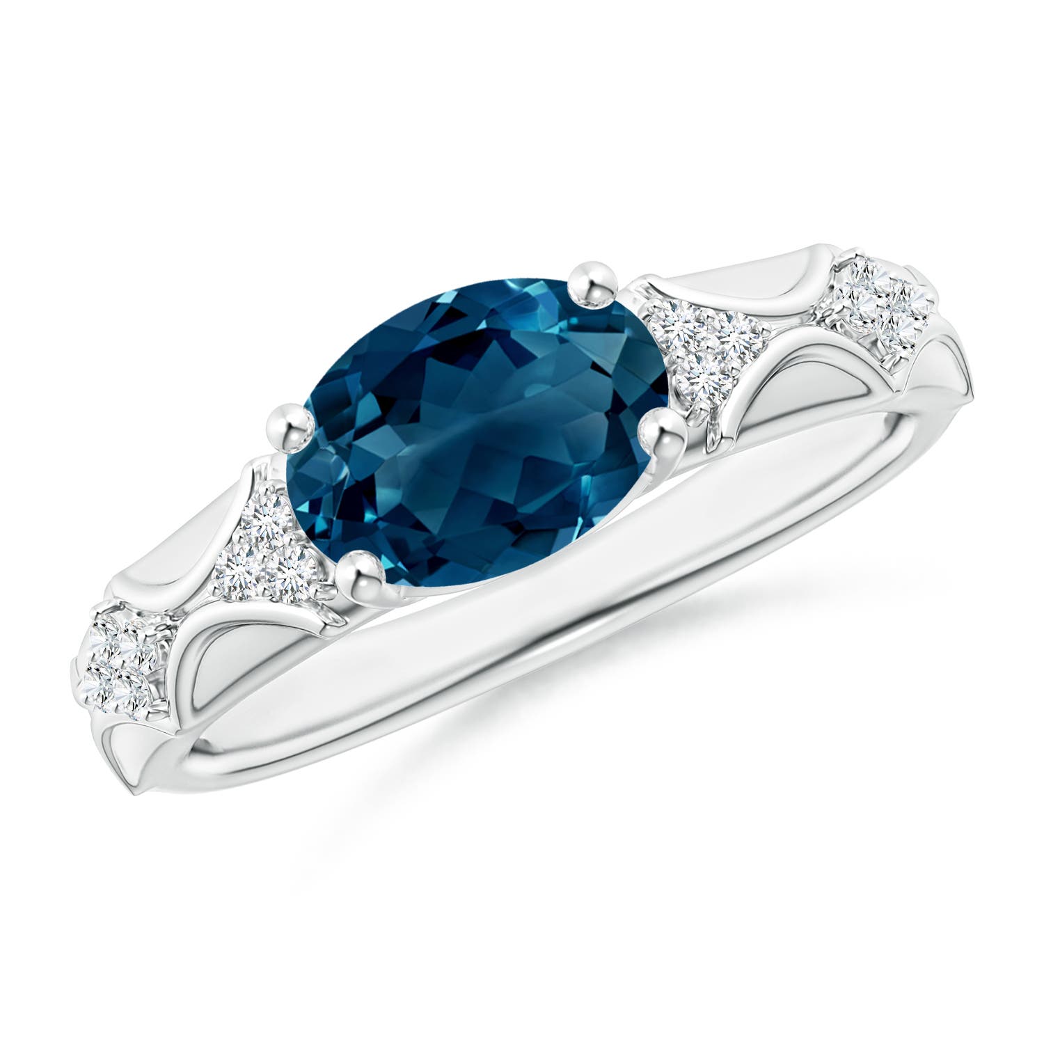 Angara 2.25 Carats Oval London Blue Topaz Vintage Style Ring with Diamond Accents in Platinum