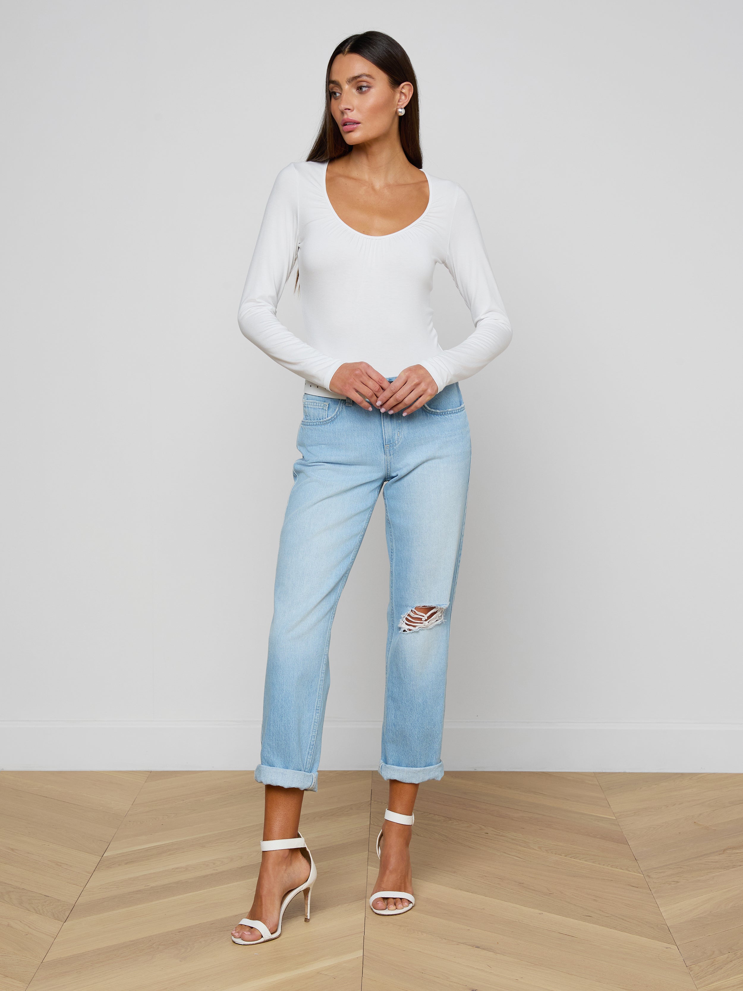 Cassandra Ruched Bodysuit In White