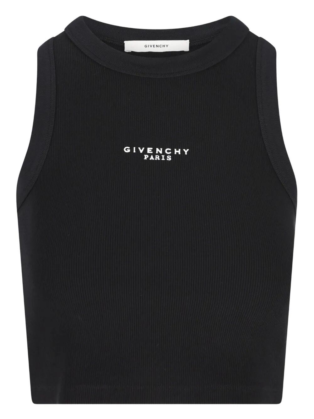 Cotton Cropped Tank Top With Paris Print